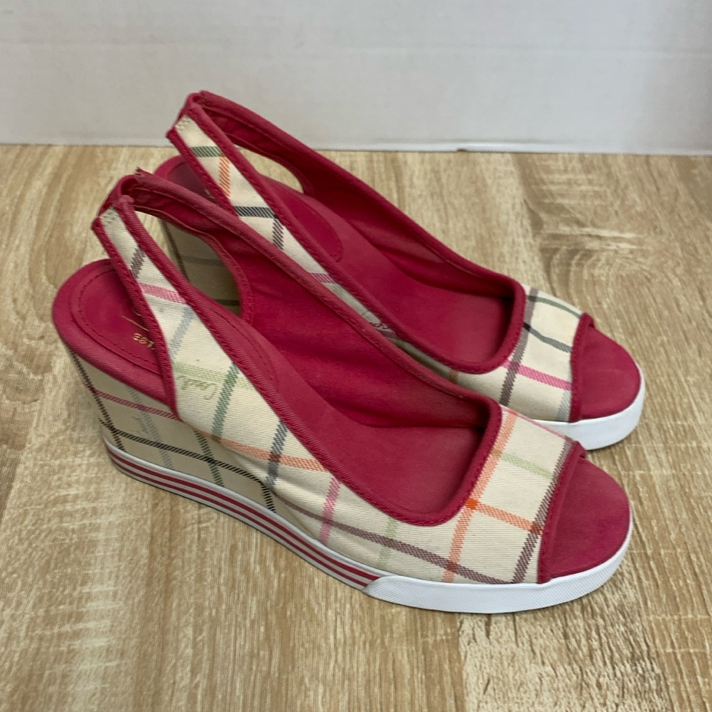 Coach Wedge Slingback Sandal 3.5" Heels, Vintage Plaid, 7.5